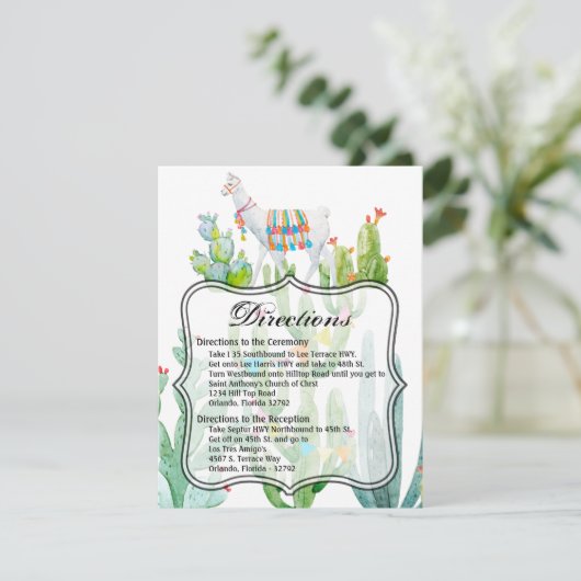 4,25x5,5 Carte de direction Boho Llama Cactus bohé (Debout devant)