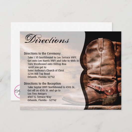 4.25x5.5 Carte de direction Bottes de cowboy de l' (Devant / Derrière)