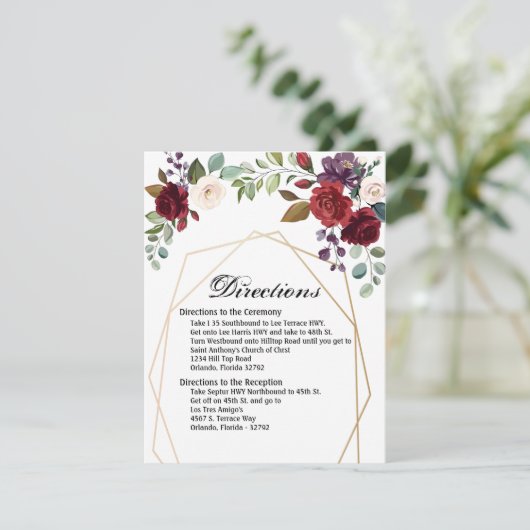 4.25x5.5 Carte de direction Roses blanches or géom (Debout devant)