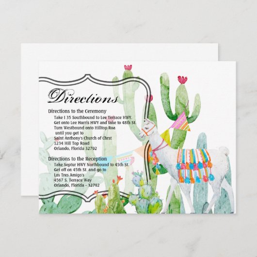 4.25x5.5 Richting Kaart Boho Llama Bohemian Cacti (Voorkant / Achterkant)