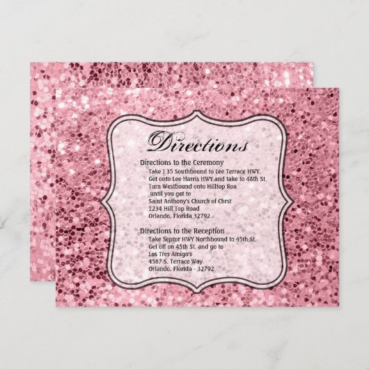 4.25x5.5 Richting Kaart Roos Gouden Glitter (Voorkant / Achterkant)