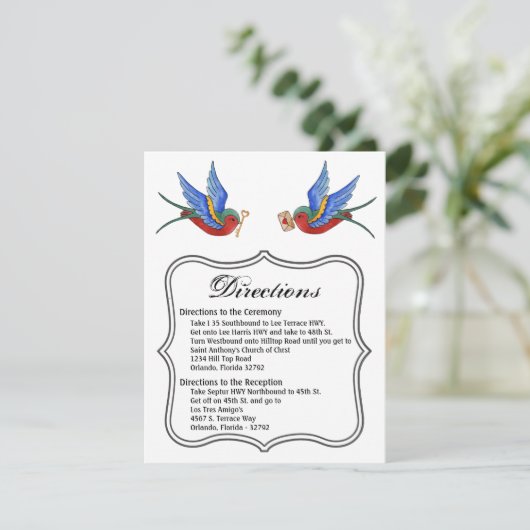 4.25x5.5 Richting Kaart Traditional Bird Tattoo SP (Staand voorkant)