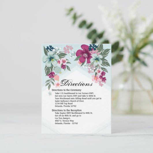 4.25x5.5 Richting Kaart Tropische Bloem op Blauw O (Staand voorkant)