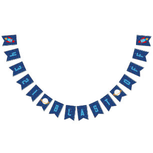 4 3 2 1 Blast Off Outer Space Banner (blauwe tekst