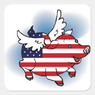 4 - 4 juli Patriottische Vliegende Varkensvarken S Vierkante Sticker