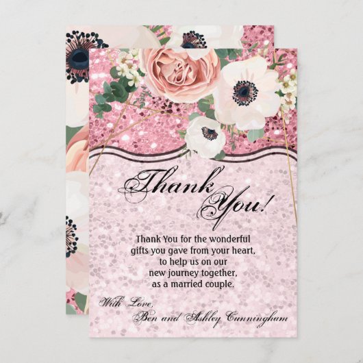 4,5 x 6,25 Carte de remerciements Glit Rose géomét (Devant / Derrière)