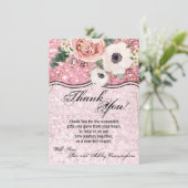 4,5 x 6,25 Carte de remerciements Glit Rose géomét (Debout devant)