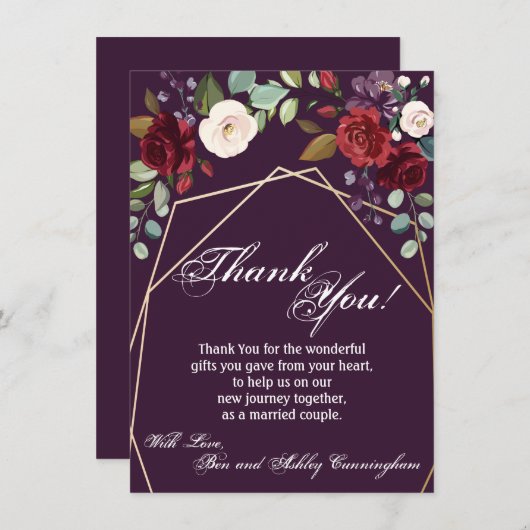 4,5 x 6,25 Carte de remerciements Plum violet Rose (Devant / Derrière)