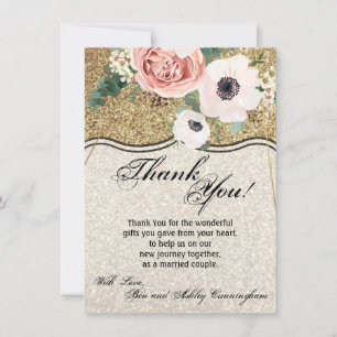 4,5 x 6,25 Cartes de remerciements Glitte d'or Ros