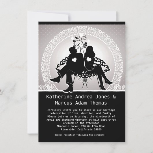 4,5 x 6,25 noirs et invitation blanche de mariage (Devant)