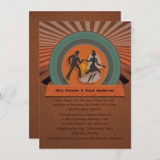 4,5 x 6,25 pouces Style rétro Invitation au mariag (Devant / Derrière)