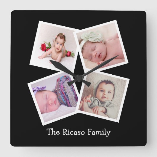 4 Aangepast fotocollage Vierkante Klok (Voorkant)