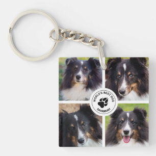 4 Aangepaste huisdierfoto's Collage sjabloon & tek Sleutelhanger