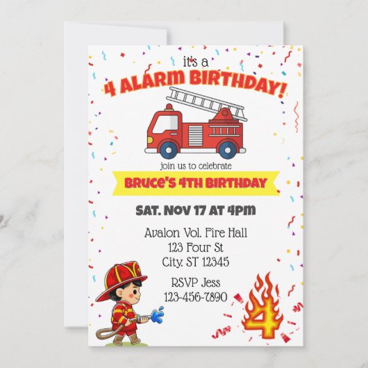 4 Alarm Fire Fighter 4th Birthday Kaart (Voorkant)