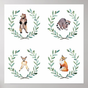 4 Animaux de la forêt et affiche de couronnes