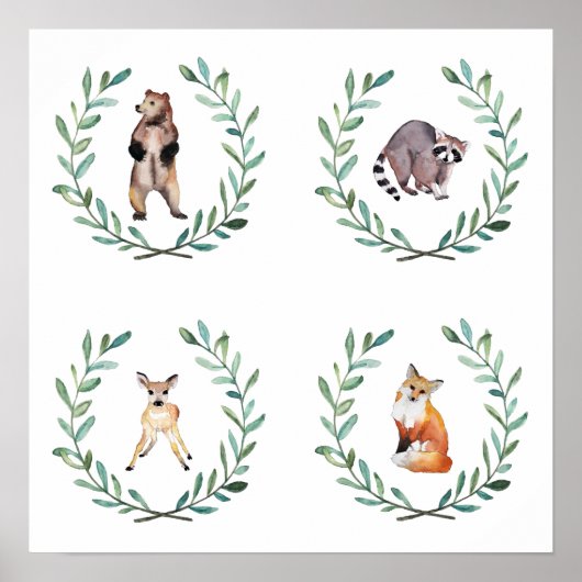 4 Animaux de la forêt et affiche de couronnes (Devant)