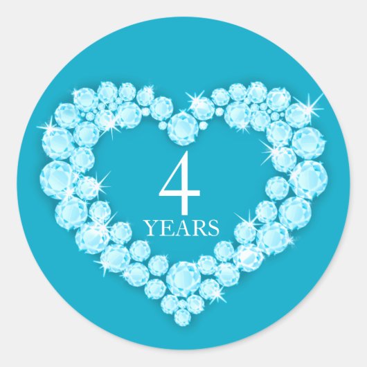 4 ans bleu topaz anniversaire coeur autocollant (Devant)