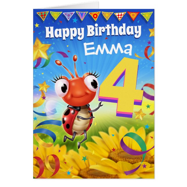 4 ans Carte d'anniversaire personnalisée Gamme de  (Devant)