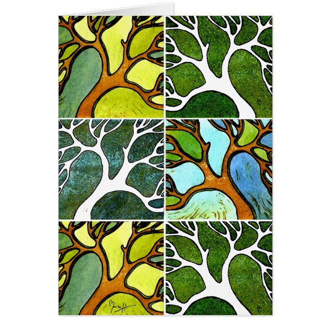 4 arbres découpés par main dans l'aquarelle et le (Devant)