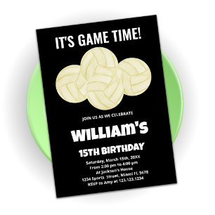 4 Balls Black Volleyball Birthday Invitations Kaart