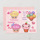 4 cartes de Valentines de petit gâteau de Kawaii (Devant / Derrière)