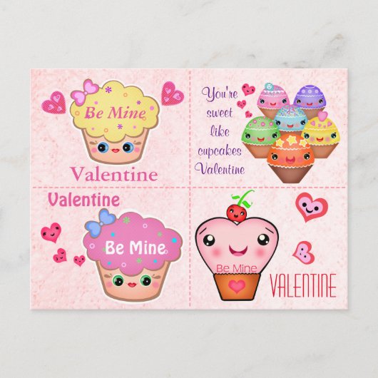 4 cartes de Valentines de petit gâteau de Kawaii (Devant)