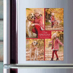 4 cartes magnétiques de Noël rouges avec collage d