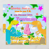 4 Cartoon Dinos Birthday Party uitnodigingen (Voorkant / Achterkant)
