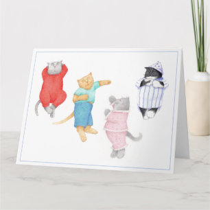 4 CHATS EN PAJAMAS Carte de voeux 8,5 x 11