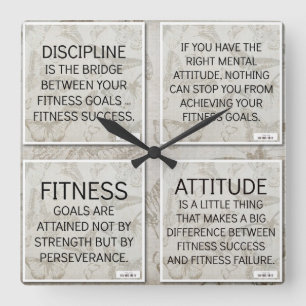 4 Citaten voor fitness Motivation: Wandklok Vierkante Klok