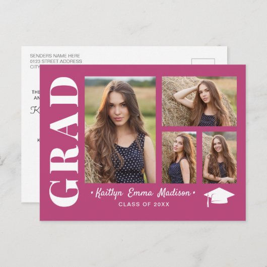 4 Collage photo Script moderne Pink Grad Carte pos (Devant / Derrière)