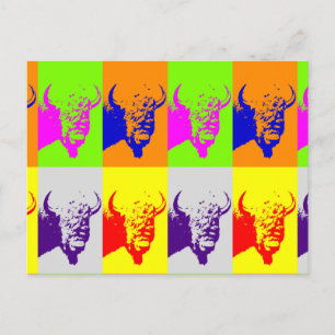 4 Colour Pop Art Buffalo Bison Briefkaart