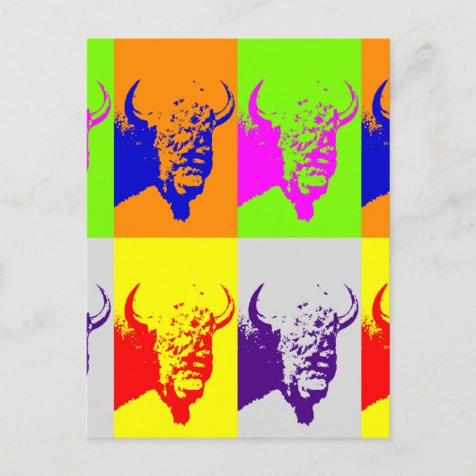 4 Colour Pop Art Buffalo Bison Briefkaart (Voorkant)