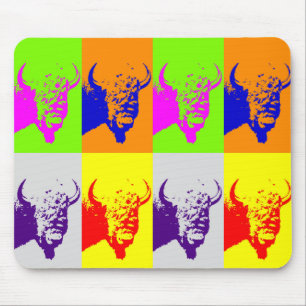 4 Colour Pop Art Buffalo Bison Muismat