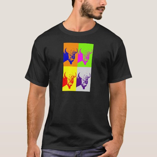 4 Colour Pop Art Buffalo Bison T-shirt (Voorkant)