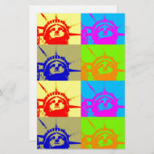 4 Colour Pop Art Lady Liberty Briefpapier (Voorkant / Achterkant)