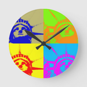 4 Colour Pop Art Lady Liberty Ronde Klok