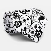 4 cravates noires/blanches uniques florale noire (Roulé)