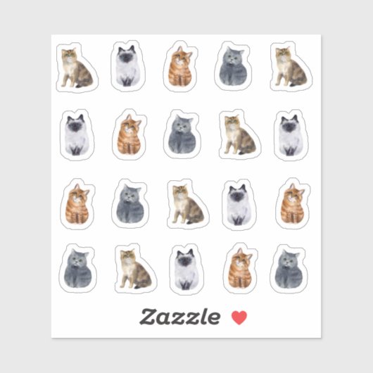 4 Cute Cats 20 Stickers (Feuille)