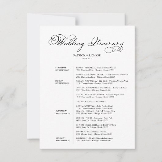 4 dagen trouwweekend reisplan Elegant script Kaart (Voorkant)