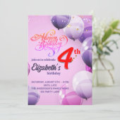 4 DE JAAR OUDE MEISJES VERJAARDAG UITNODIGING (Staand voorkant)