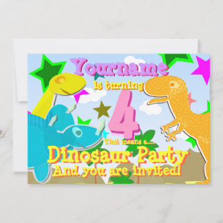 4 Dinos en caricature Invitations à la fête d'anni
