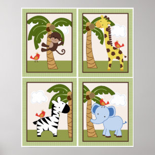 4 en 1 Set Animaux de la Jungle 8x10 pouces Poster