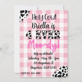 4 Ever Moody Cow Vierde Verjaardagsuitnodiging Kaart