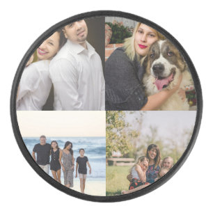 4 Familie Foto Collage Op Maat Hockey Puck