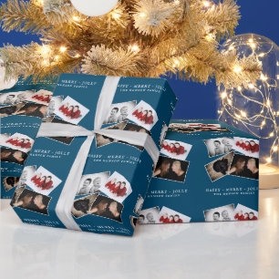 4 Familie Foto Collage Prettig Kerstfeest Cadeaupapier