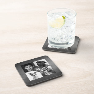 4 Familie Foto's Zwart Wit Schoolbord Monogram Bier Onderzetter
