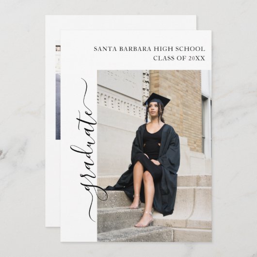 4 Foto Afstuderen Collage Black en White Script Kaart (Voorkant / Achterkant)