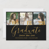 4 Foto Afstuderen Collage Eenvoudig Gold Script Aankondiging (Voorkant)