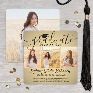 4 Foto Afstuderen Collage Modern Gold Ombre Aankondiging